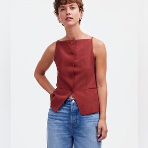 Madewell Square Neck Vest Top Size 12 in Drapey Twill Claret Coming Button Up
